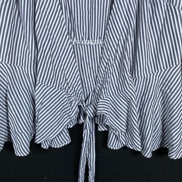 LOFT Womens Blouse Blue White Striped V Neck Wrap Front Tie 1/2 Sleeve Flowy XS - Picture 5 of 13